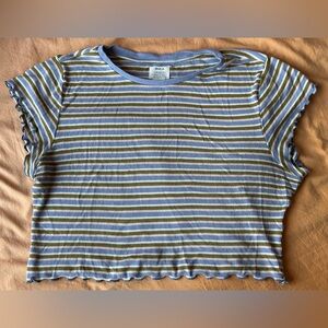 RVCA Striped Cropped T-shirt Ruffle Edge